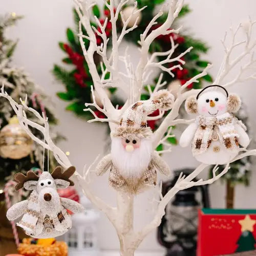 Jolly Santa Snowman Reindeer Hanging Ornament Trio for Christmas