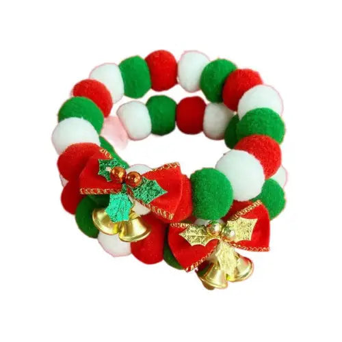 Joyful Christmas Cat Collar with Plush Ball Necklace and Bells