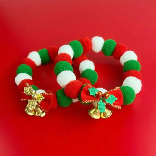 Joyful Christmas Cat Collar with Plush Ball Necklace and Bells