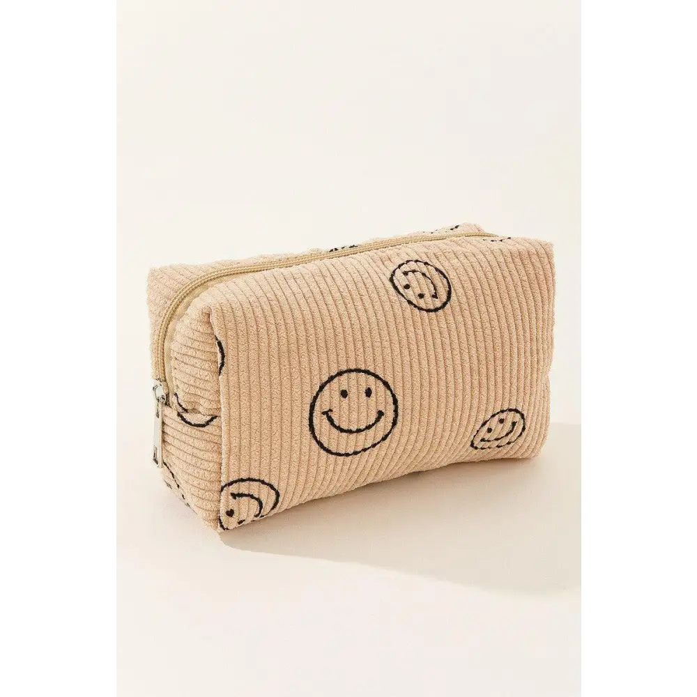 Joyful Zenana Smiley Face Corduroy Cosmetic Pouches for Ultimate Fun