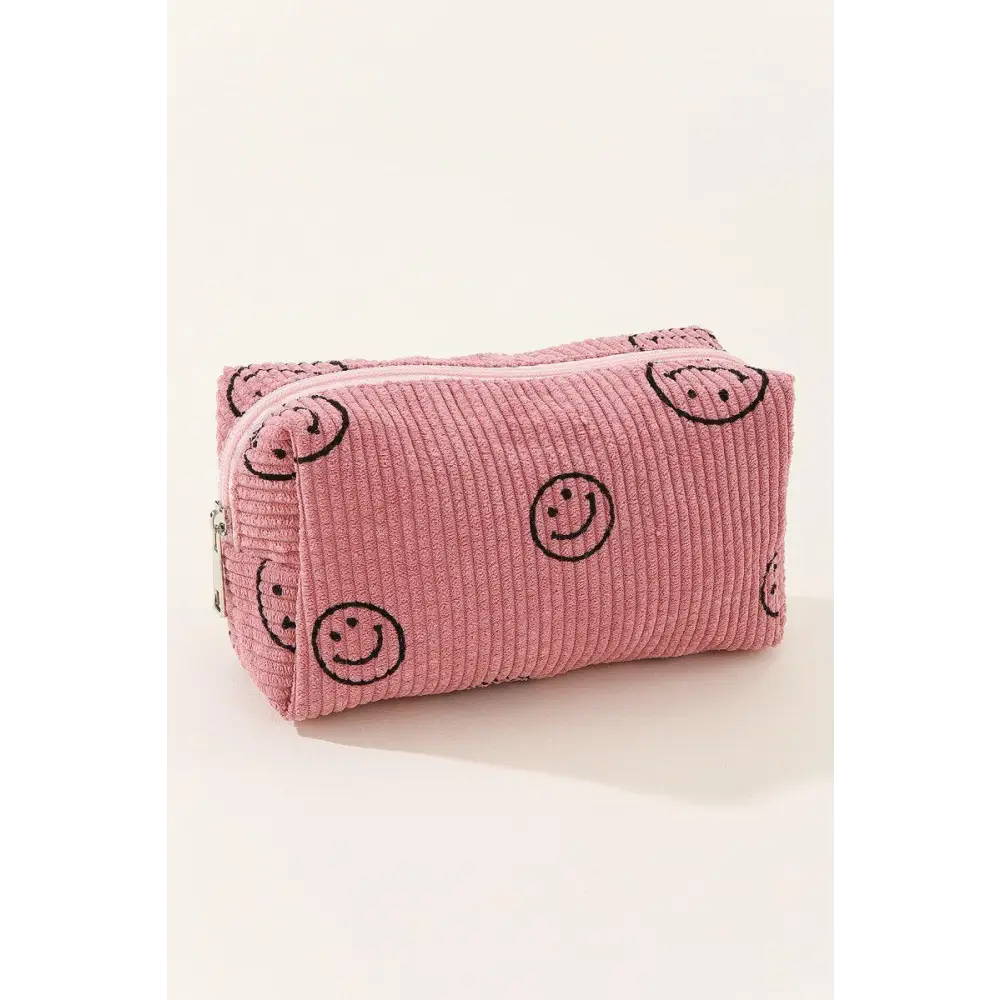 Joyful Zenana Smiley Face Corduroy Cosmetic Pouches for Ultimate Fun