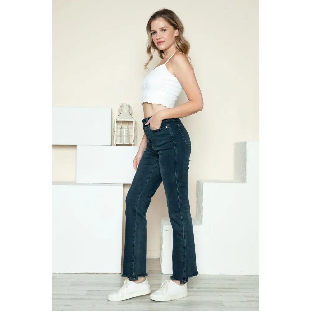 Judy Blue Button Fly Destroy Straight Jeans Edgy Classic Style