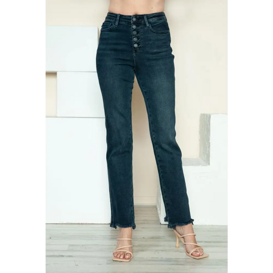 Judy Blue Full Size Button Fly Hem Destroy Straight Jeans - CM Fashion