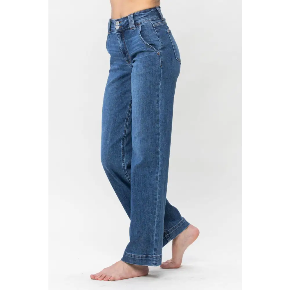 Stylish Judy Blue Double Button Wide Leg Jeans for Trendy Looks