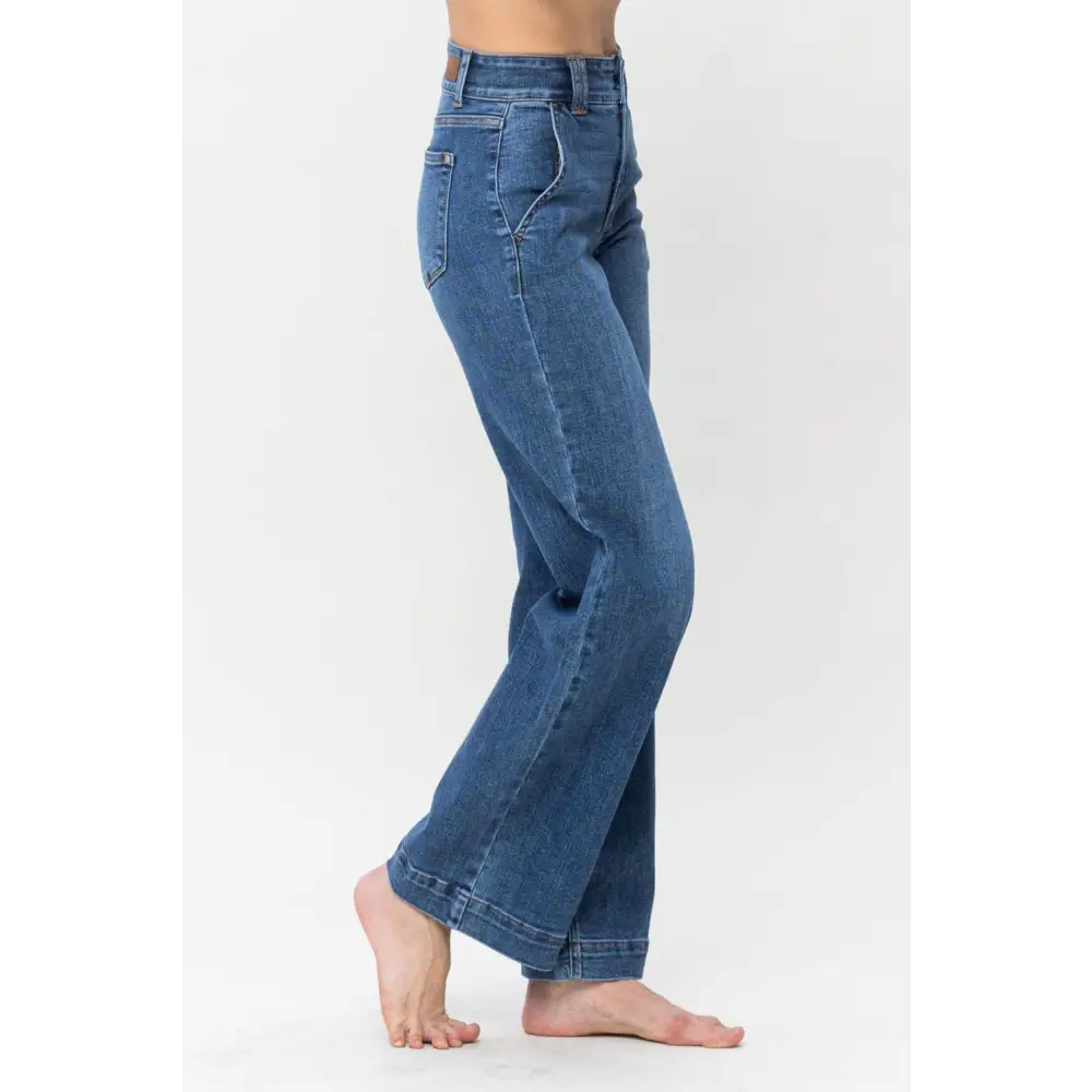 Stylish Judy Blue Double Button Wide Leg Jeans for Trendy Looks