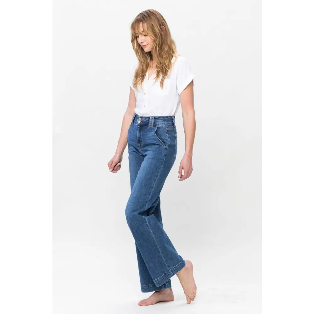 Stylish Judy Blue Double Button Wide Leg Jeans for Trendy Looks