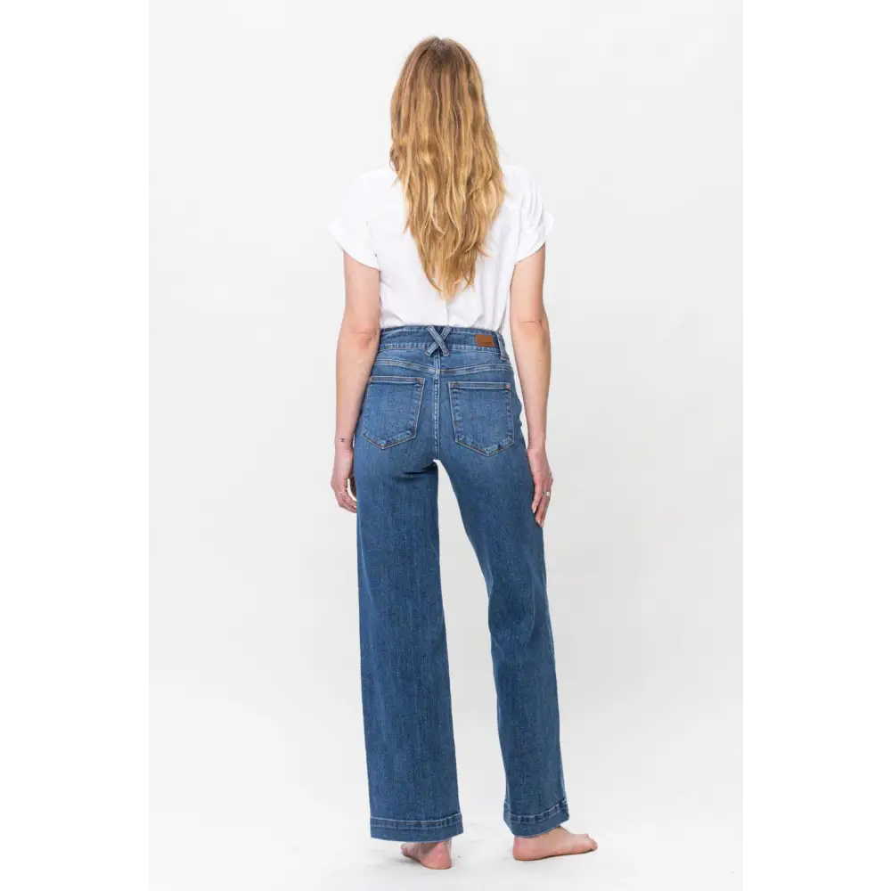 Stylish Judy Blue Double Button Wide Leg Jeans for Trendy Looks