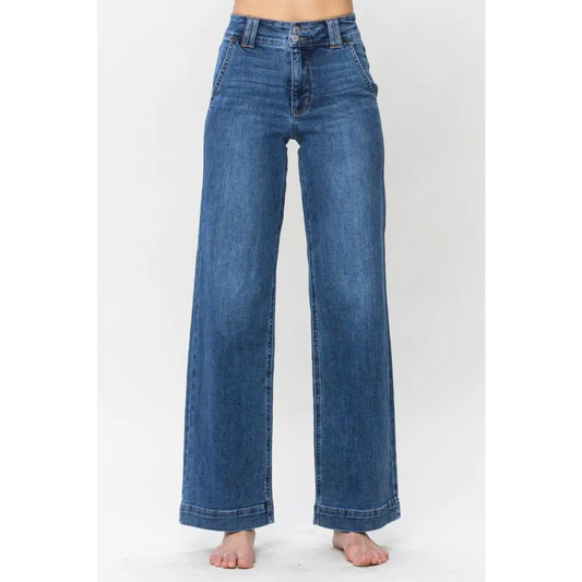 Judy Blue Full Size Double Button Wide Leg Jeans - CM Fashion