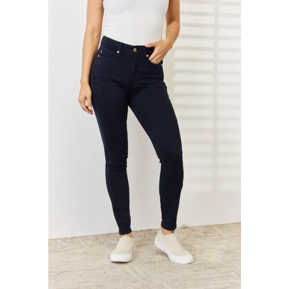 Sculpt Your Silhouette with Garment Dyed Tummy Control Skinny Jeans