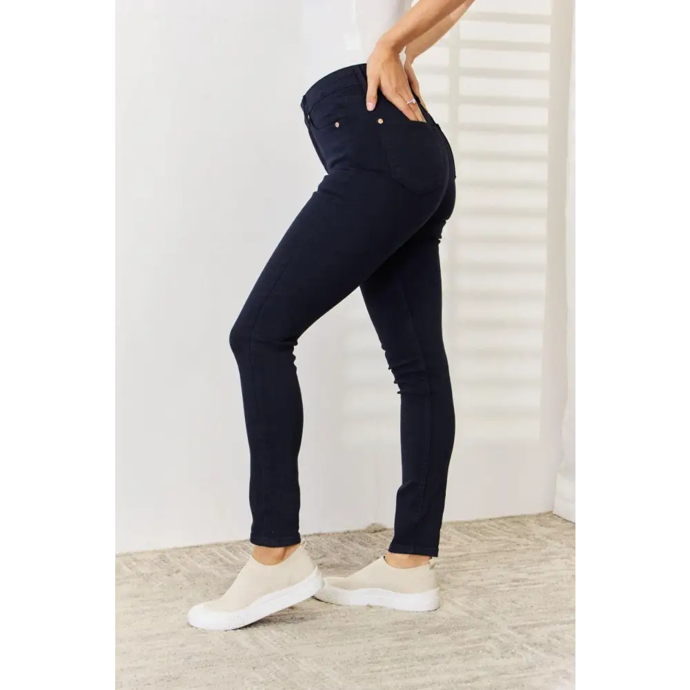 Sculpt Your Silhouette with Garment Dyed Tummy Control Skinny Jeans