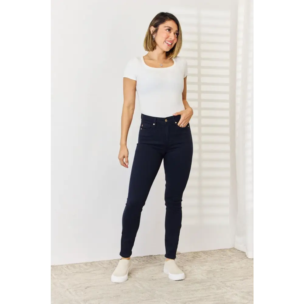 Sculpt Your Silhouette with Garment Dyed Tummy Control Skinny Jeans