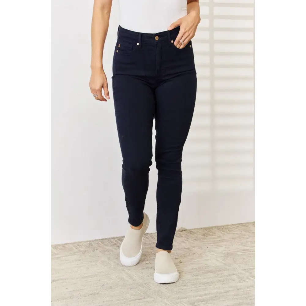 Sculpt Your Silhouette with Garment Dyed Tummy Control Skinny Jeans