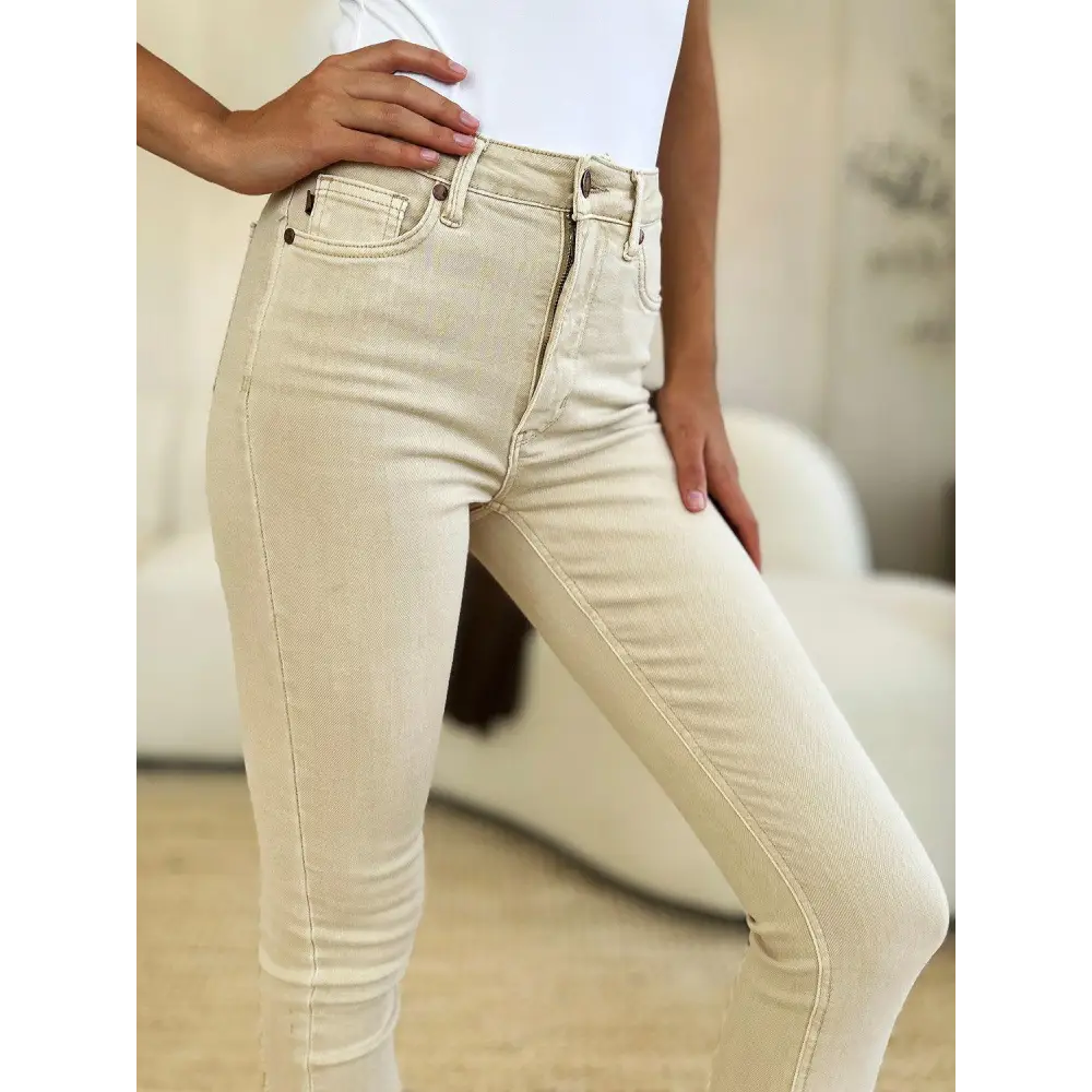 Slimming Garment Dyed Tummy Control Skinny Jeans for a Flawless Fit