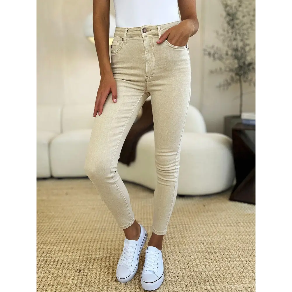 Slimming Garment Dyed Tummy Control Skinny Jeans for a Flawless Fit