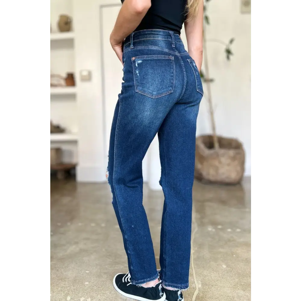 Judy Blue High Waist Rigid Magic Heavy Destroy Straight Jeans