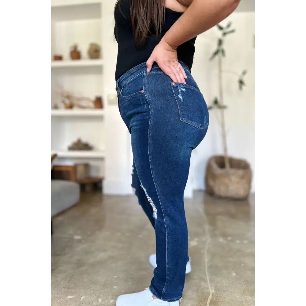 Judy Blue High Waist Rigid Magic Heavy Destroy Straight Jeans