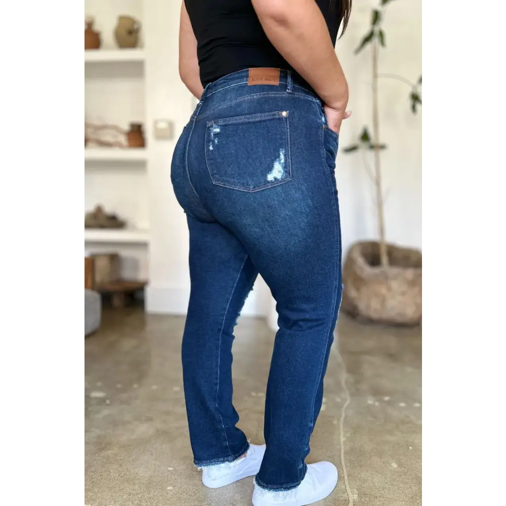 Judy Blue High Waist Rigid Magic Heavy Destroy Straight Jeans