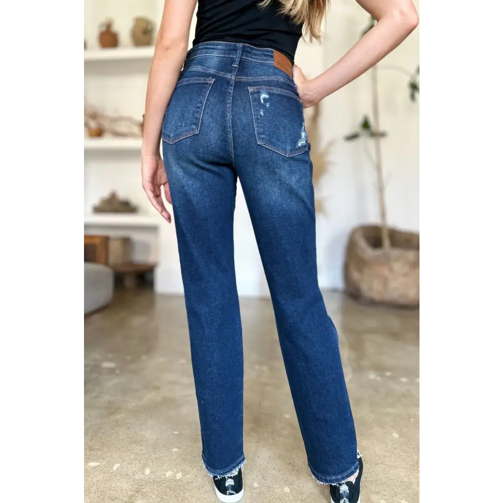 Judy Blue High Waist Rigid Magic Heavy Destroy Straight Jeans