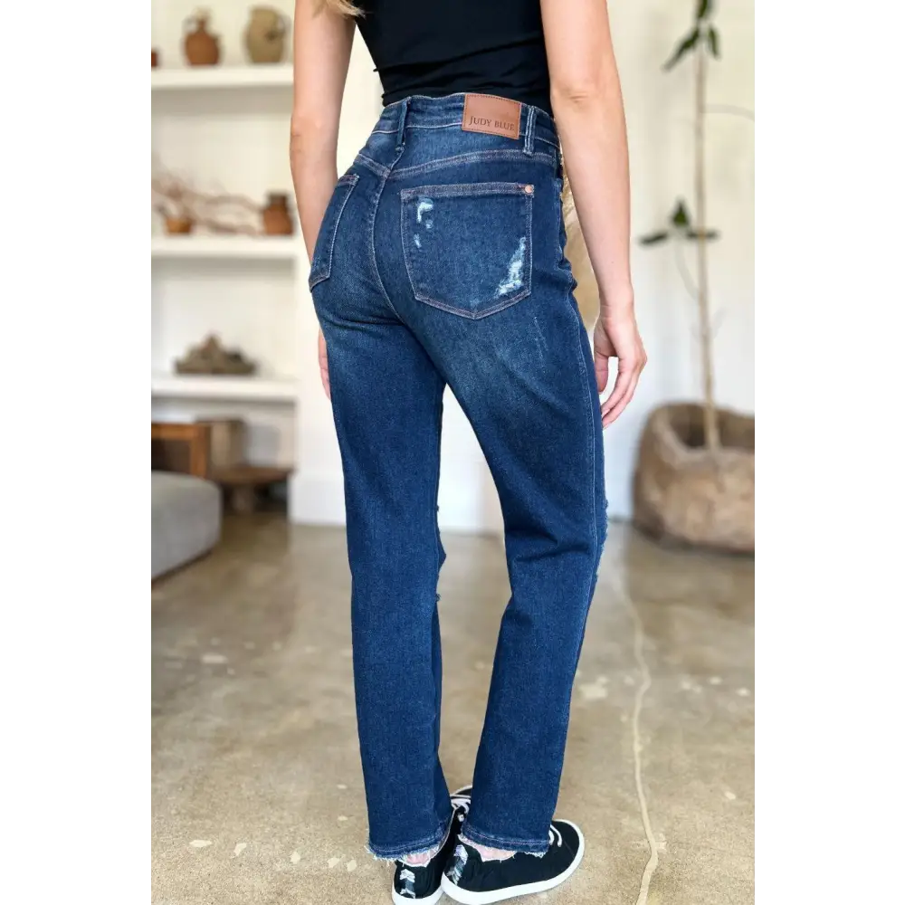 Judy Blue High Waist Rigid Magic Heavy Destroy Straight Jeans