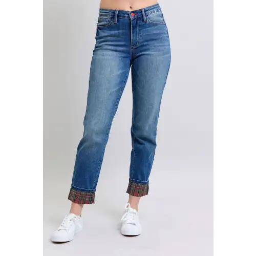 Plaid Straight Leg Jeans