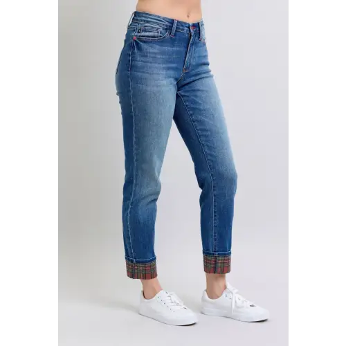 Plaid Straight Leg Jeans