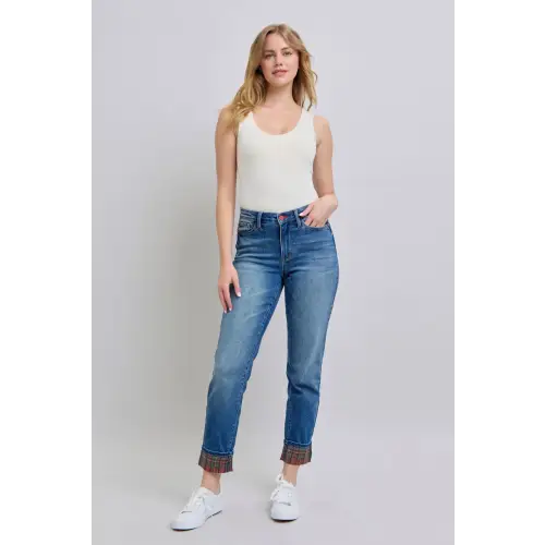 Plaid Straight Leg Jeans