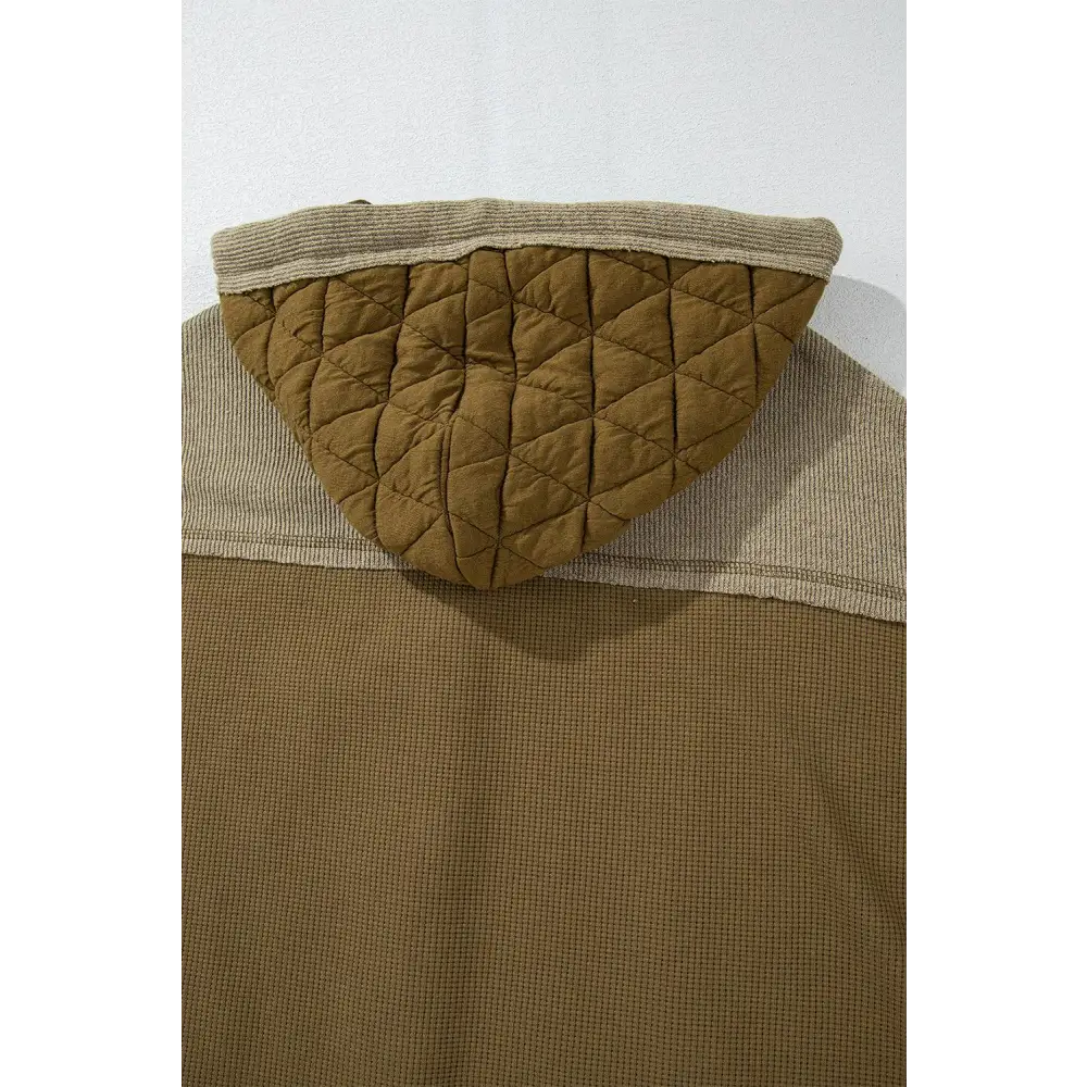 Jungle Green Quilted Textured Patchwork Hooded Jacket Delight