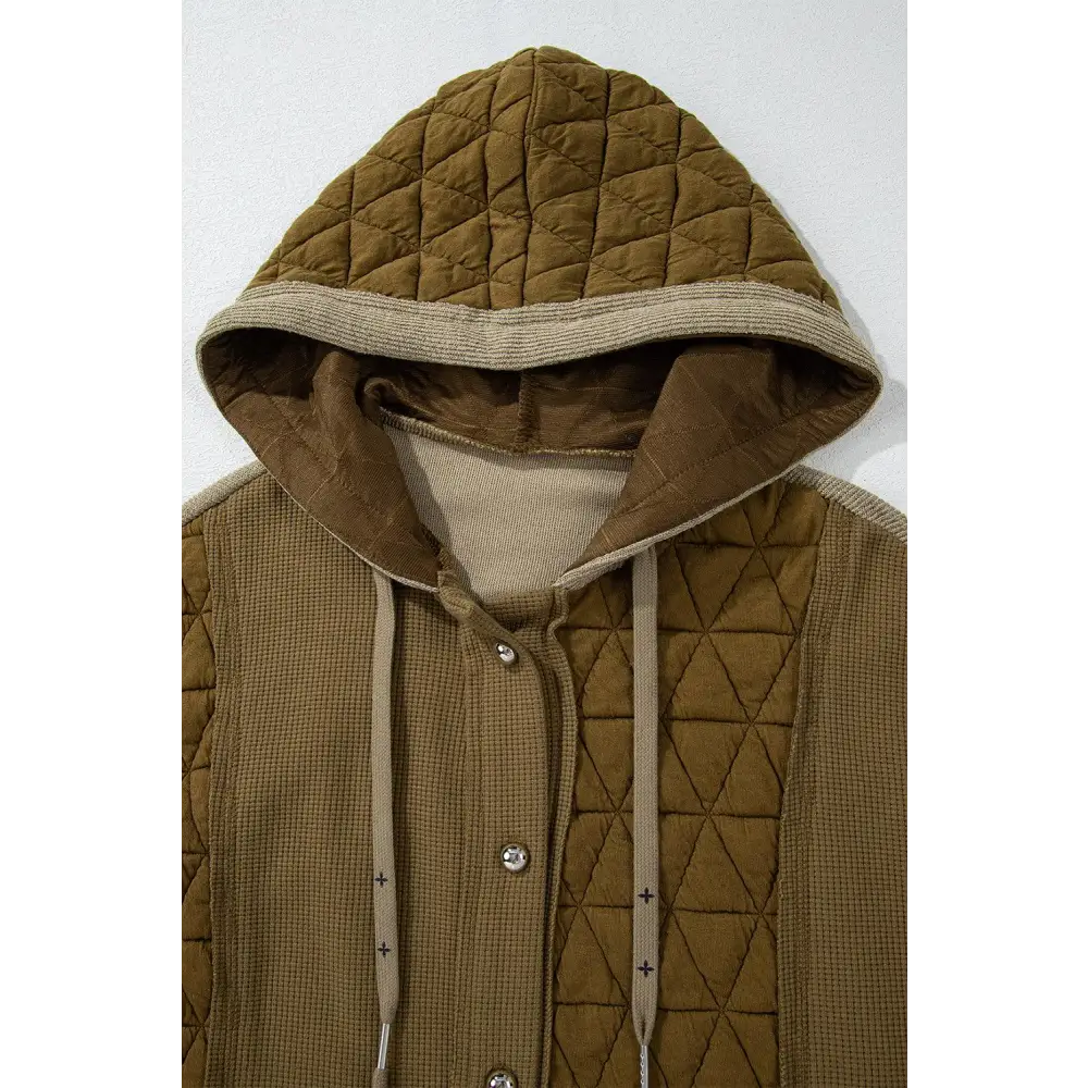 Jungle Green Quilted Textured Patchwork Hooded Jacket Delight