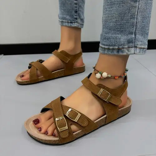 Open Toe Flat Buckle Sandals - CM Fashion