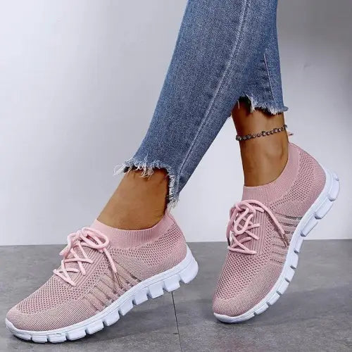 Juno Studio Pink Knit Sneakers Breathable Mesh Lace