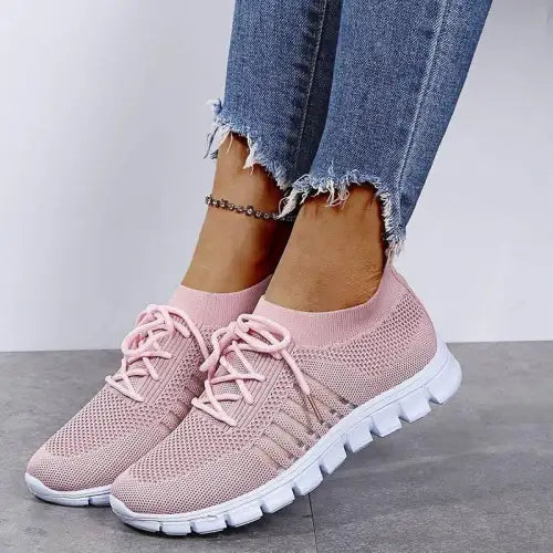 Juno Studio Pink Knit Sneakers Breathable Mesh Lace