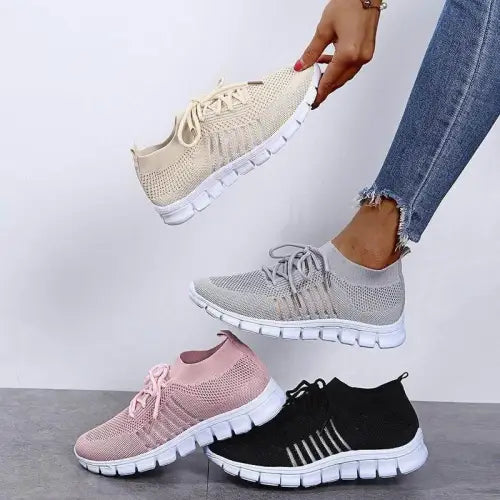 Juno Studio Pink Knit Sneakers Breathable Mesh Lace