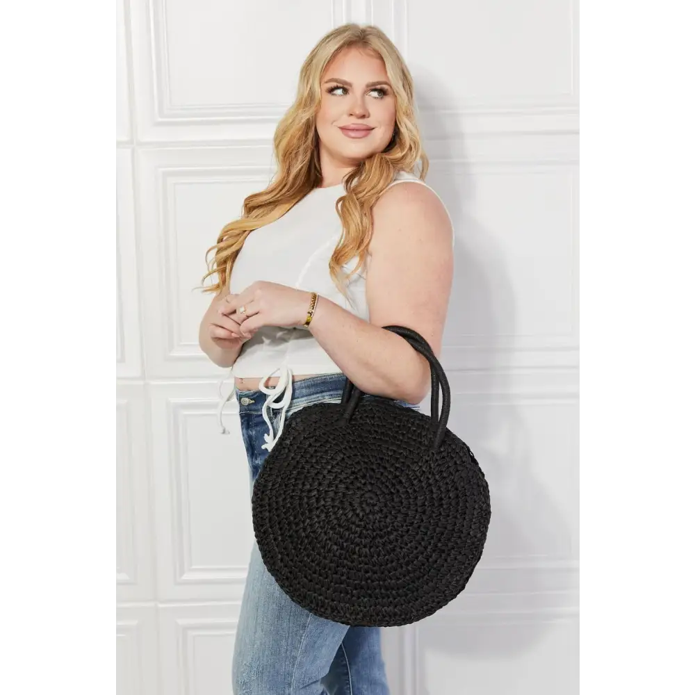 Justin Taylor Beach Date Straw Rattan Handbag in Chic Black