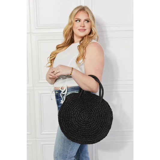 Justin Taylor Beach Date Straw Rattan Handbag in Black - CM Fashion