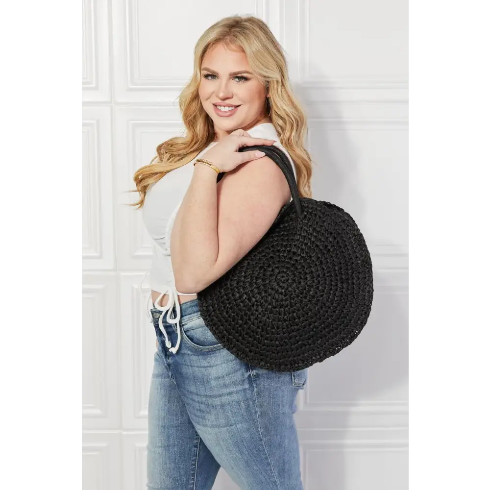 Justin Taylor Beach Date Straw Rattan Handbag in Chic Black