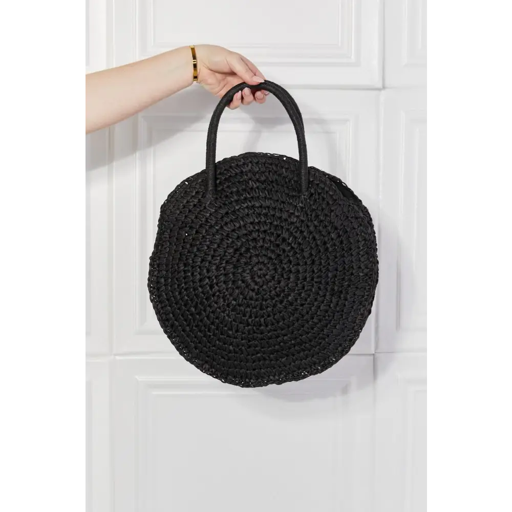 Justin Taylor Beach Date Straw Rattan Handbag in Chic Black