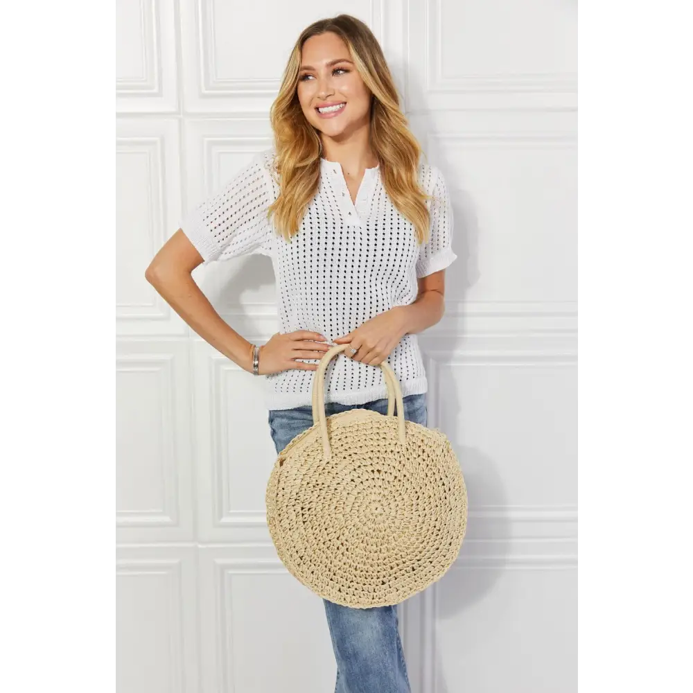 Justin Taylor Beach Date Straw Rattan Handbag Ivory Summer Essential