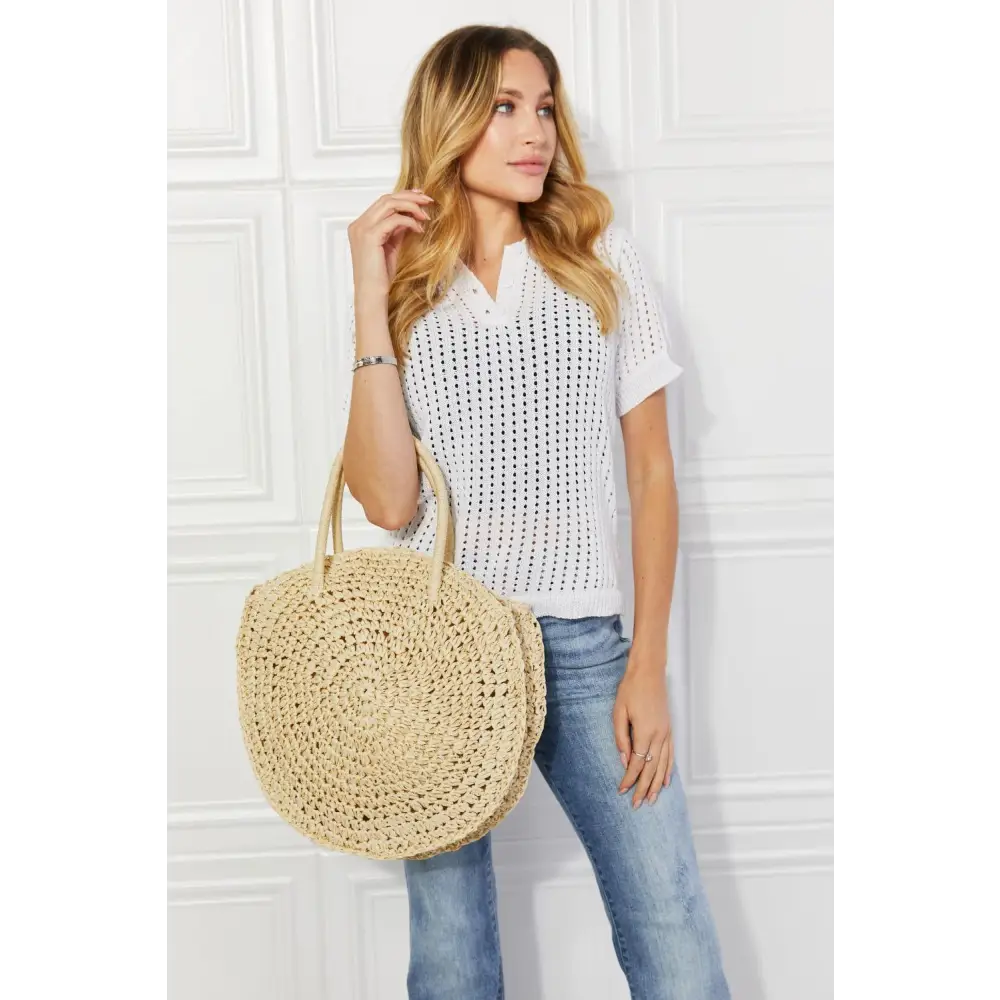 Justin Taylor Beach Date Straw Rattan Handbag Ivory Summer Essential