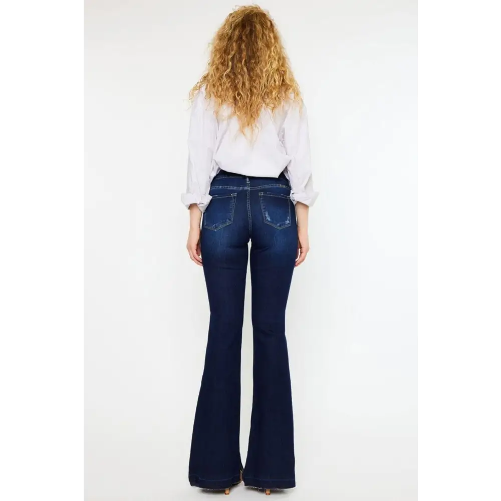 Vintage-Inspired Kancan Mid Rise Slim Flare Jeans in Dark Stonewash