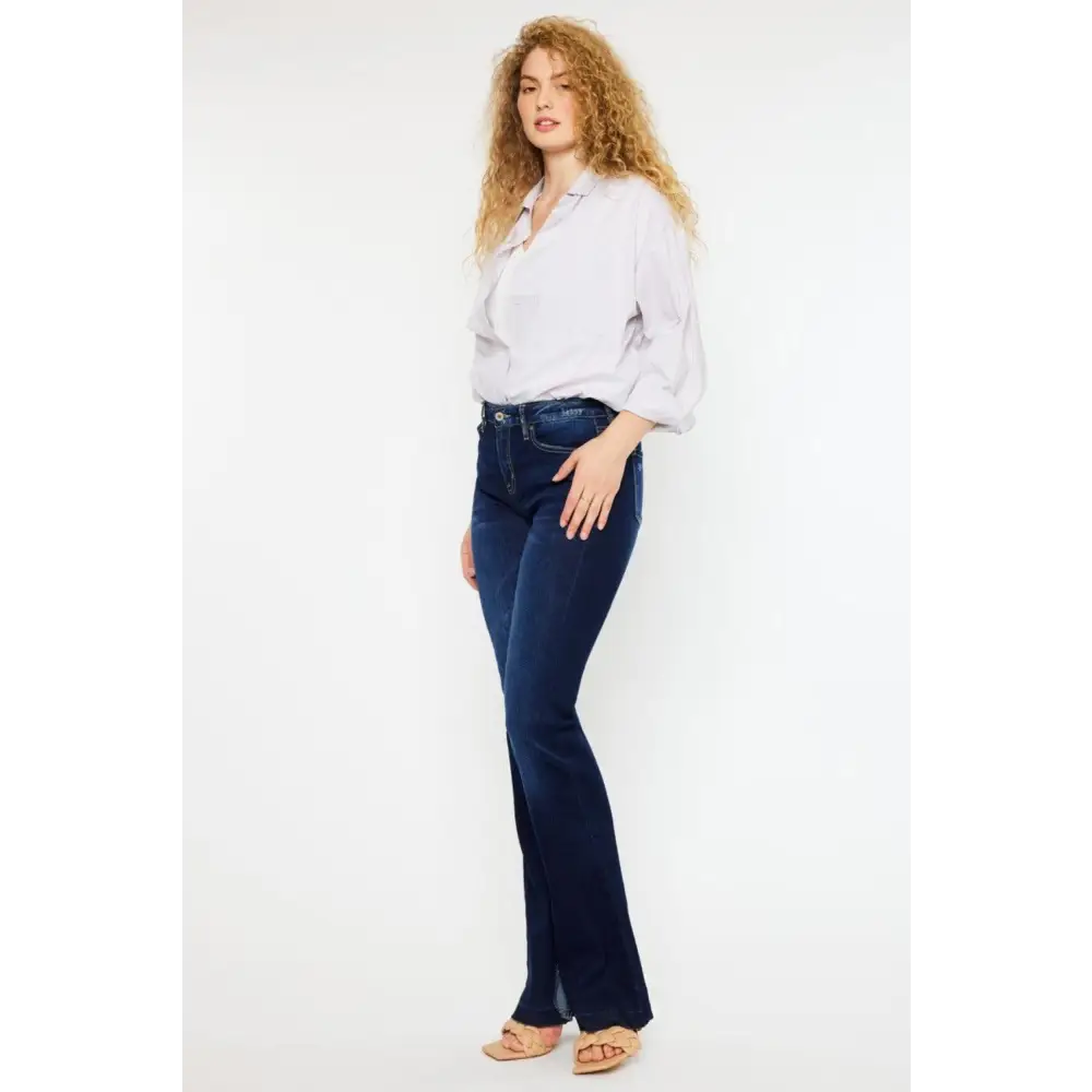 Vintage-Inspired Kancan Mid Rise Slim Flare Jeans in Dark Stonewash