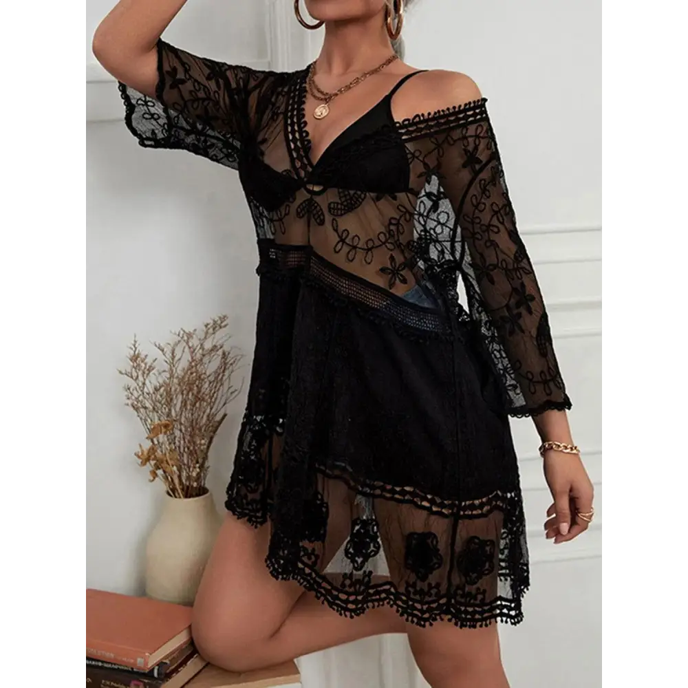 Stunning Lace Detail Plunge Cover Up Dress by DJ Apparel