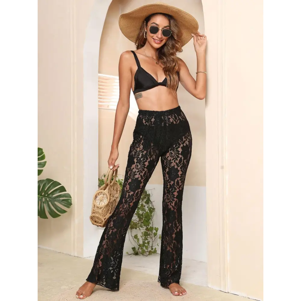 Elegant Lace High Waist Swim Pants for Beach Glamour