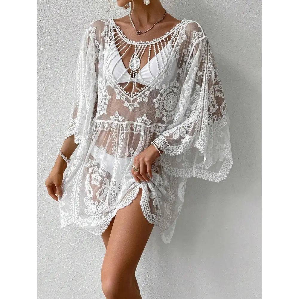 Elegant Lace Round Neck Cover-Up for Beachside Glamour