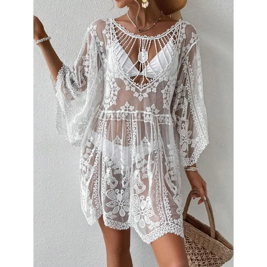 Lace Round Neck Cover-Up - CM Fashion