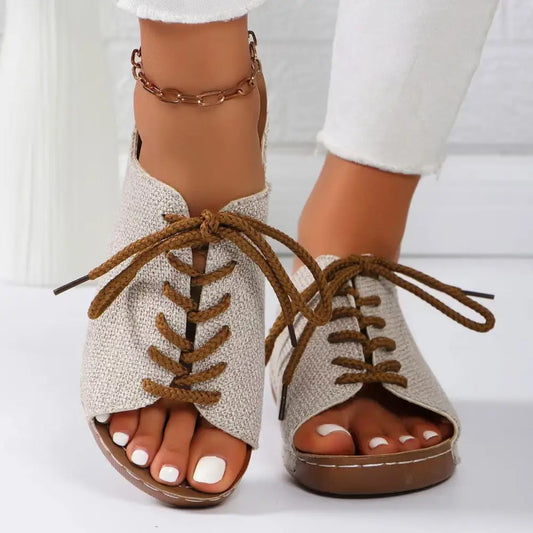 Lace-Up Open Toe Wedge Sandals - CM Fashion