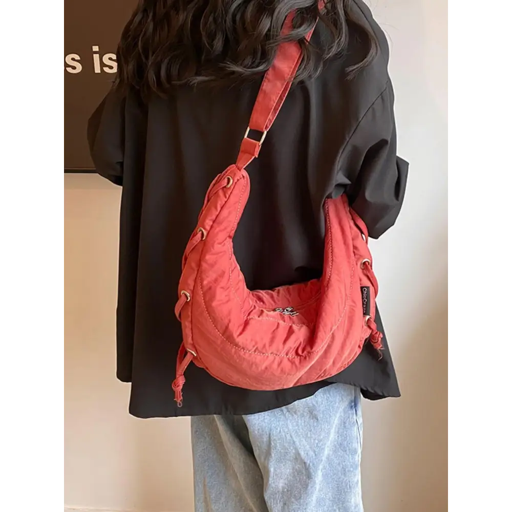 Lace-Up Polyester Crossbody Bag