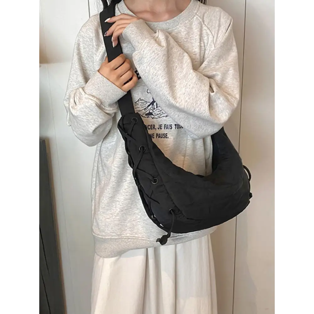 Lace-Up Polyester Crossbody Bag