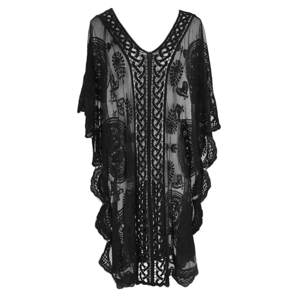 Elegant Lace V-Neck Half Sleeve Cover-Up for Beach Glamour