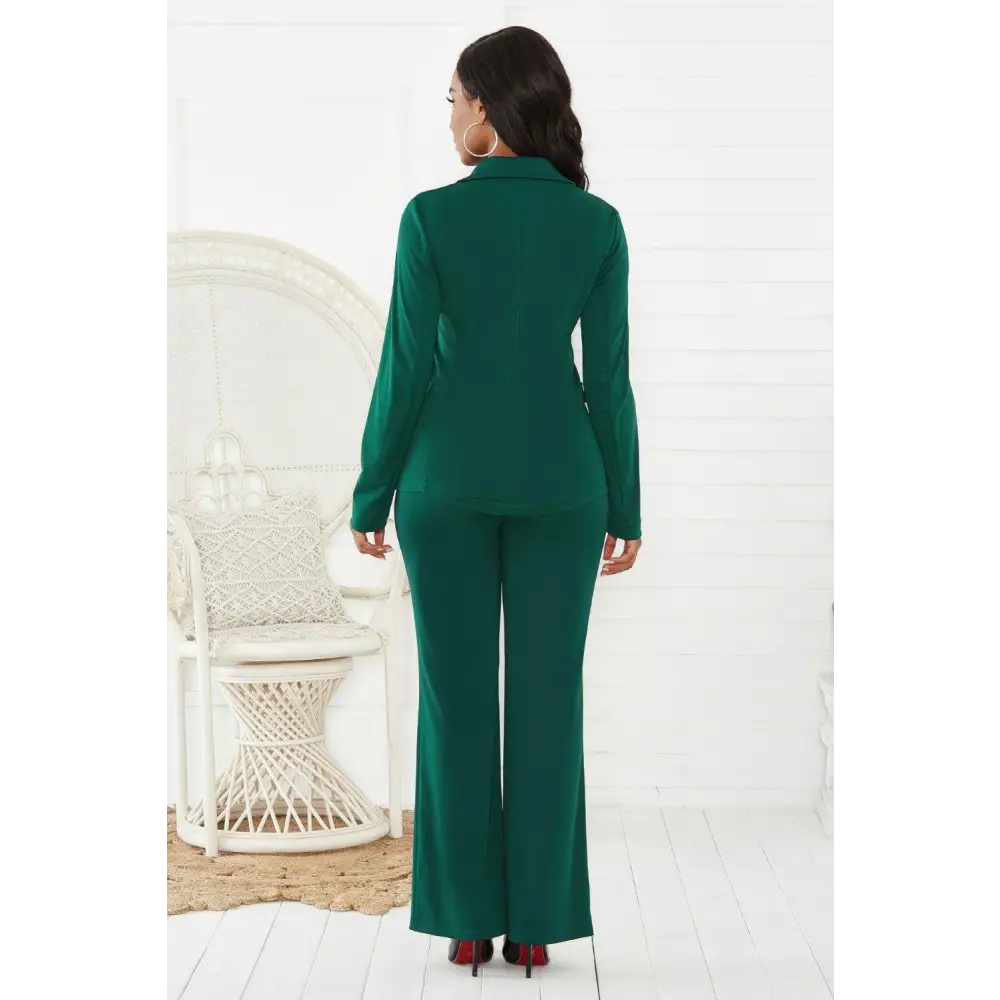 Stylish Lapel Collar Long Sleeve Blazer and Pants Set for Romantics