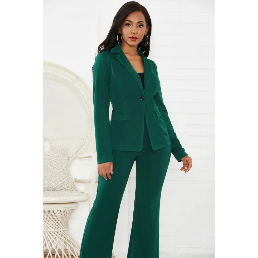 Stylish Lapel Collar Long Sleeve Blazer and Pants Set for Romantics